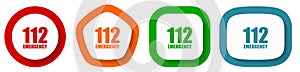 Number emergency 112 vector icon set, flat design buttons on white background