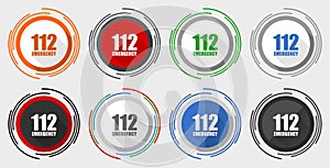 Number emergency 112 vector icon set, modern design flat graphic in 8 options for web design and mobile applications
