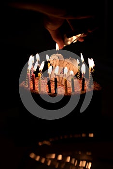22 Number with festive candle for holiday cake. twenty two birth