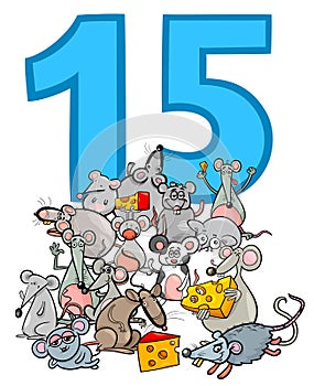 Number fifteen and cartoon mice group