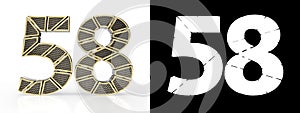 Number fifty-eight number 58 with perforated gold segments