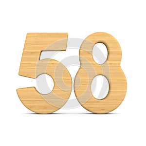 Number fifty eight on white background. Isolated 3D illustration