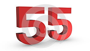 Number 55 Fifty Five Red Sign 3D Rendering Isolated on White Background photo