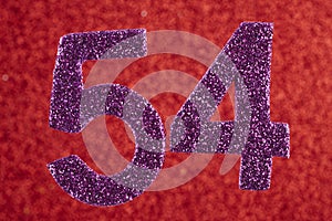 Number fifty-four purple over a red background. Anniversary. Horizontal