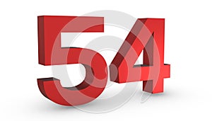 Number 54 Fifty Four Red Sign 3D Rendering Isolated on White Background photo