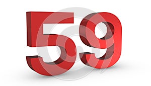 Number 59 Fifty Nine Red Sign 3D Rendering Isolated on White Background photo
