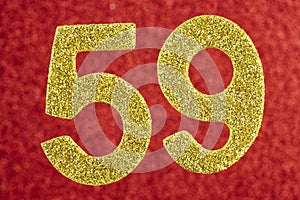 Number fifty-nine yellow color over a red background. Anniversary