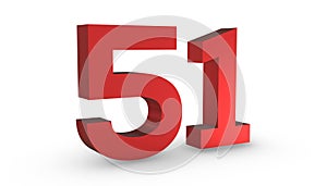 Number 51 Fifty One Red Sign 3D Rendering Isolated on White Background photo