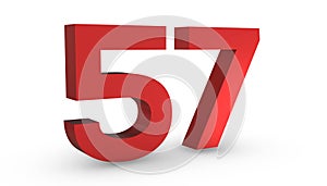 Number 57 Fifty Seven Red Sign 3D Rendering Isolated on White Background photo