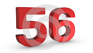 Number 56 Fifty Six Red Sign 3D Rendering Isolated on White Background photo