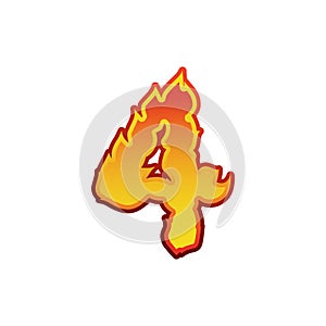 Number 4 fire. Flames Font four. Tattoo alphabet character. fiery sign ABC