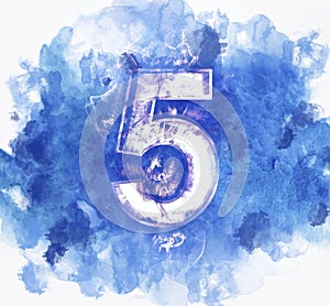 number five, Abstract Background with Watercolor banner,