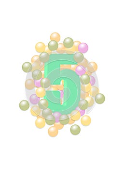 number five in colored balls.