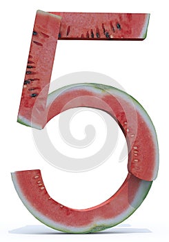 Number five made with watermelon