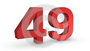 Number 49 Forty Nine Red Sign 3D Rendering Isolated on White Background photo