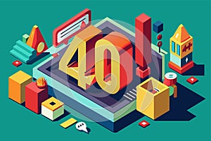 The number forty repeated forty times in a row, forming a pattern in an isometric illustration, Illustrate the use of biometric