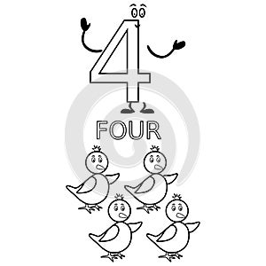 Number Four Counting and Colouring Pages Chicks