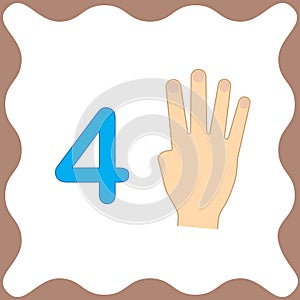 Number 4 four, educational card,learning counting with fingers photo