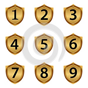 Number and gold shield. Stock icon. Vector Illustration.