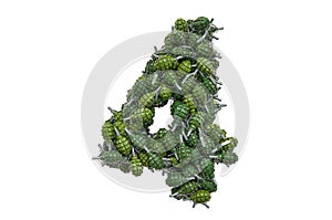 Number 4 from hand grenades, 3D rendering
