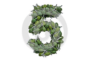 Number 5 from hand grenades, 3D rendering