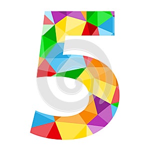 Número 5 icono vistoso polígono patrón 