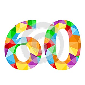 Number 60 icon with colorful polygon pattern