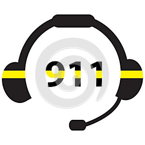 Number icon on white background.  911 Dispatcher Headset sign. Emergency call icon with 911 symbol. flat style