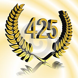 Number 425 with laurel wreath or honor wreath as a 3D-illustration, 3D-rendering