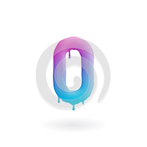 Number 0 logo. Colored paint zero with drips. Dripping liquid null symbol. Isolated art concept vector. photo