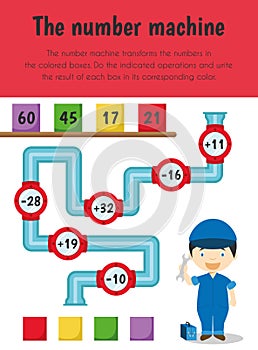 Number machine Educational Sheet. Primary module for Numerical Ability. 5-6 years old