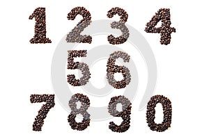 Number Made With Coffee Beans On White Background