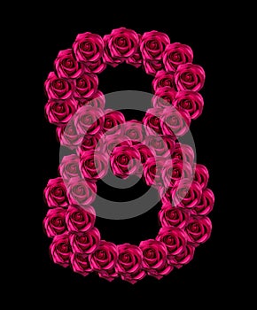 number 8 made of pink roses