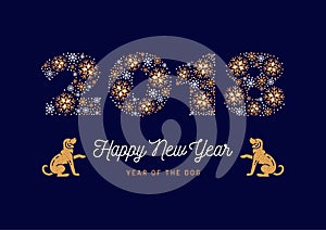 Number 2018 made of snowflakes New Year poster. Year of The Dog, Chinese Zodiac Dog. Vector illustration