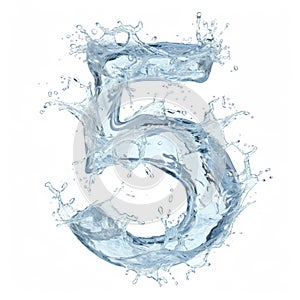 Number 5 made from water splashes. Spectacular number five and a splash of clear water. Digital close-up on white photo
