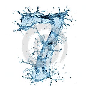 Number 7 made from water splashes. Spectacular number seven and splash of clear water. Digital close-up on white photo