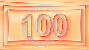 Number 100. Minimalistic embossed number with glittering lights and dynamic shading. photo