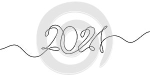 2021 is the number of the and New Year. Year of the bull. Drawing one line, in continuous line drawing style isolated on white