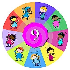 Number Nine for Children or Baby Cartoon