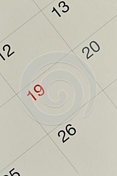 Number nineteen of Vintage Calendar Paper background.