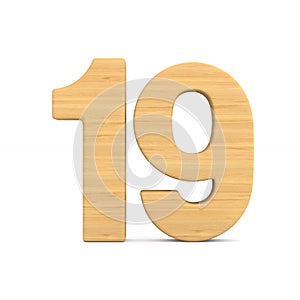 Number nineteen on white background. Isolated 3D illustration