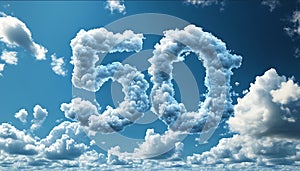 number 50 with object shaped clouds in the sky