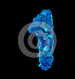 Number one 1 made of broken plastic blue color isolated black background