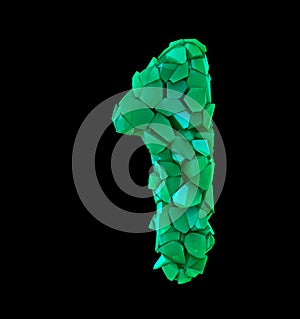 Number one 1 made of broken plastic green color isolated black background
