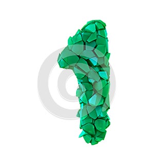 Number one 1 made of broken plastic green color isolated white background