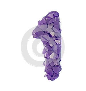 Number one 1 made of broken plastic purple color isolated white background