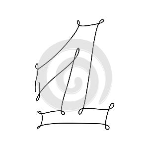 Number one. Continuous style. Vector illustration isolated on white. Single line art.