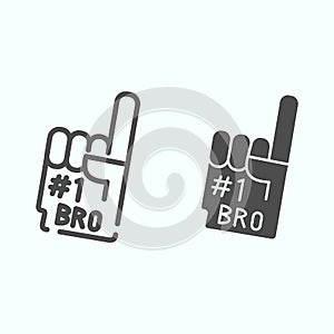 Number one glove line and solid icon. Foam finger number 1 vector illustration isolated on white. Fan hand outline style