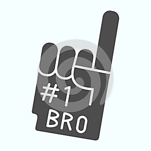 Number one glove solid icon. Foam finger number 1 vector illustration isolated on white. Fan hand glyph style design