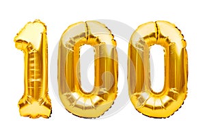 Número 100 uno cien hecho de dorado inflable en blanco. helio bebé frustrar números. fiesta decoraciones 